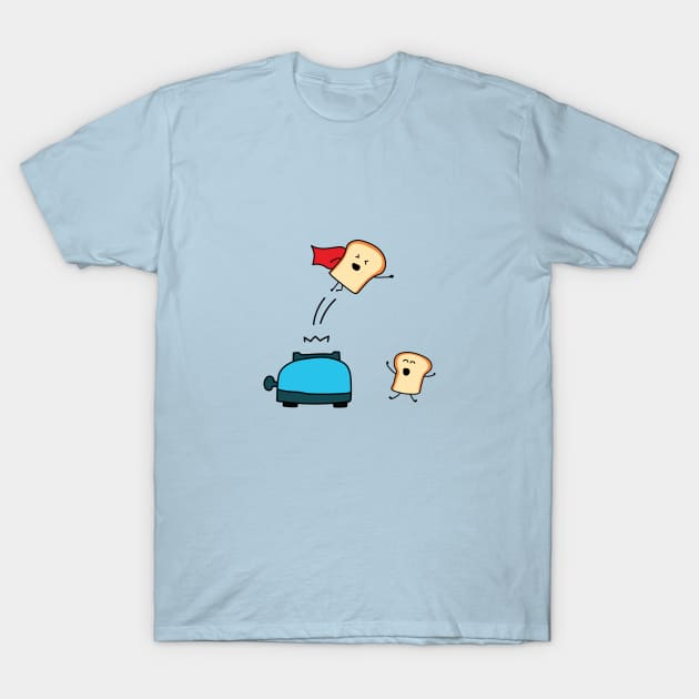 funny toaster cute bread jumps like superman T-Shirt by wordspotrayal